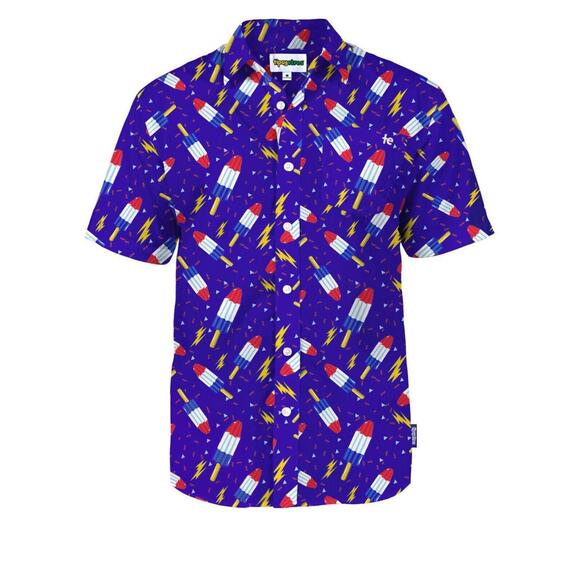 Tipsy‎ Elves Blue Grande Finale Bombpop Popscicle USA Button down SS Men’s 3XL - Picture 1 of 6